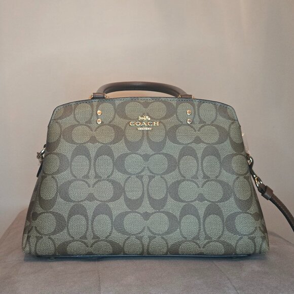 Coach Mini Lillie Carryall Khaki Saddle Tan Brown Signature Crossbody Purse - Picture 4 of 11